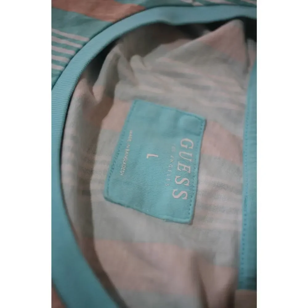 guess striped tee pastel teal pink triangle logo y2k summer vibe size large - Picture 5 of 7